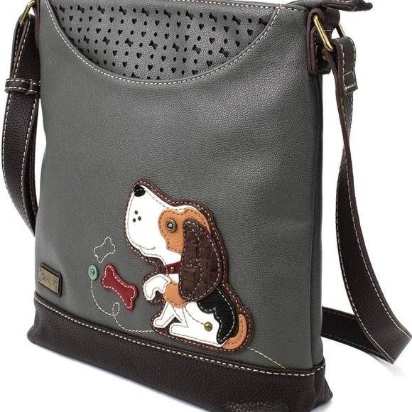 NWT- CHALA grey and Chocolate Dog Crossbody Bag - Picture 2 of 10